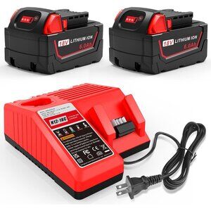 2PK 6.0Ah Replacement for Milwaukee 18V Battery and Charger Combo Fast Charging